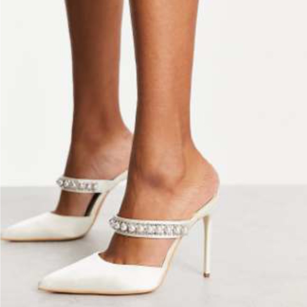 Truffle Pearl & Rhinestone Bridal White Heels